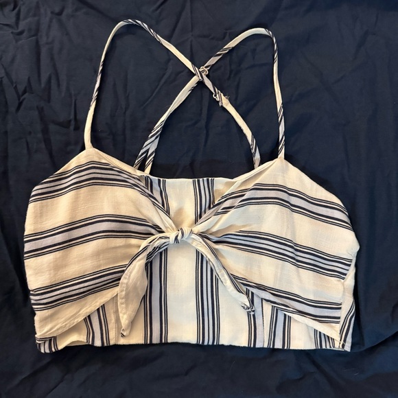 White and blue striped sailor tie front crop top with cross back - Picture 5 of 7